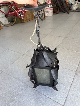 Lámpara rústica hierro forjado cristal