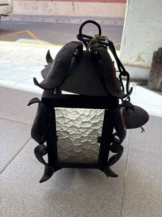 Lámpara rústica hierro forjado cristal