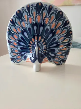 Pavo Real Sargadelos Porcelana Azul Naranja
