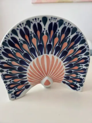 Pavo Real Sargadelos Porcelana Azul Naranja