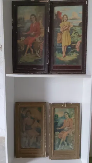Lote 4 Cuadros Antiguos Mujer