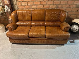 Sofá de cuero marrón claro 205x95x95