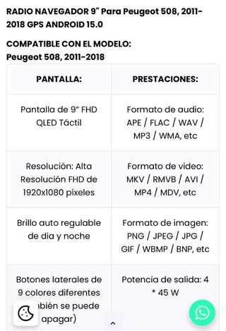 Pantalla Navegación Peugeot 508 (2011-2018)
