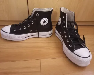 Sneakers Converse Piattaforma Nere in Pelle