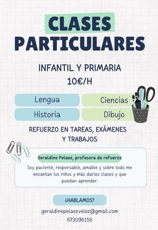 Clases particulares infantil y primaria.