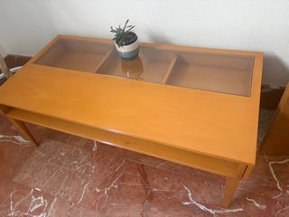 Mesa de centro madera con tapa cristal