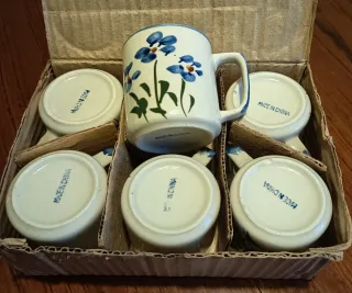 Juego 6 tazas café azul y blanco