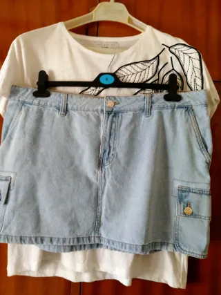 Conjunto Falda Vaquera y Camiseta Hojas