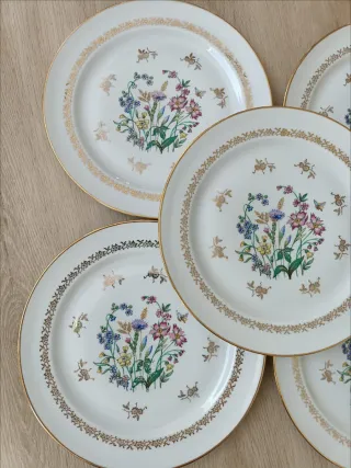 5 Piatti piani in porcellana fine Limoges firmati L.F