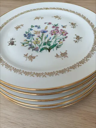 5 Piatti piani in porcellana fine Limoges firmati L.F