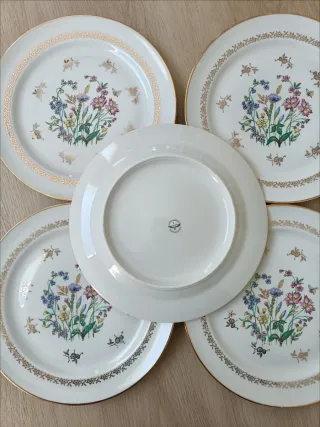 5 Piatti piani in porcellana fine Limoges firmati L.F