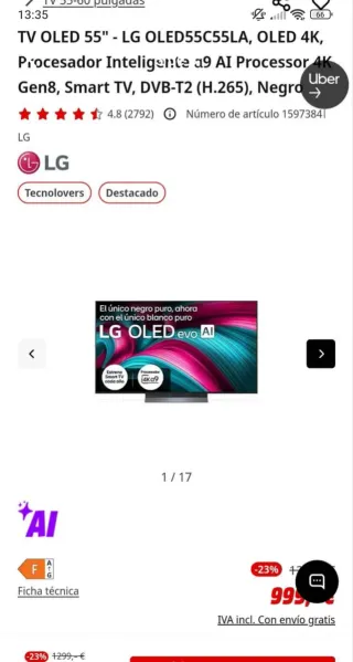 TV LG C4 OLED 55 Negra