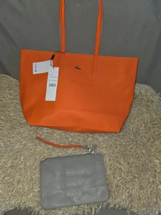 Bolso Lacoste reversible naranja e gris + neceser