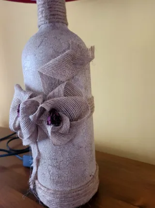 Lámpara Artesanal Botella Cristal y Yute