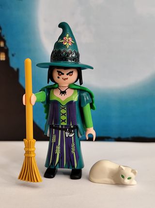 Playmobil Bruja con escoba, capa, sombrero y gato