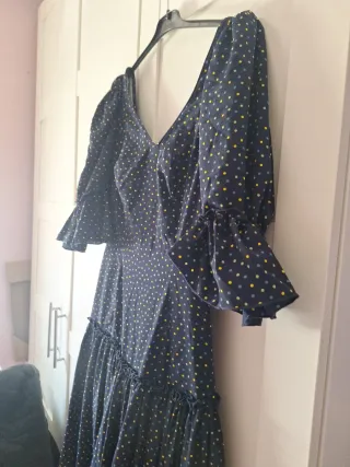 Vestido Rociero Flamenco Azul y Amarillo