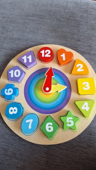 Reloj educativo madera números y formas