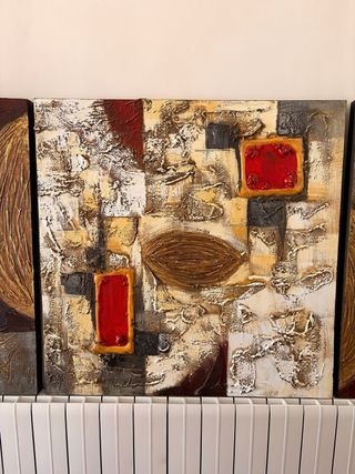 Tríptico cuadros modernos con relieve salón