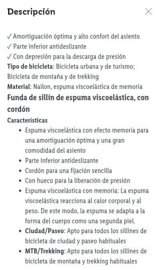 Funda ajustable sillín estrecho bici Crivit GelCom