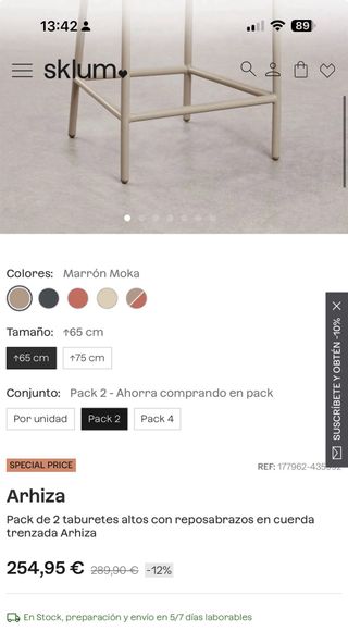 2 Sillas Taburete Cuerda Trenzada beige