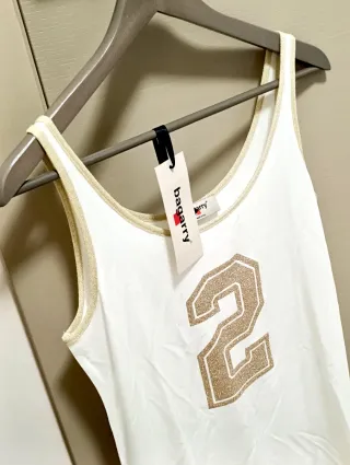 Canotta Bagarry donna bianca con glitter oro