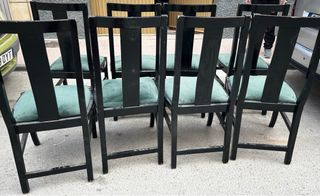 Juego de 8 Sillas Negras Terciopelo Verde