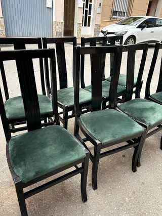 Juego de 8 Sillas Negras Terciopelo Verde