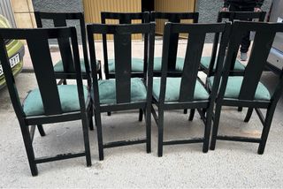 Juego de 8 Sillas Negras Terciopelo Verde
