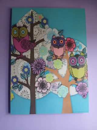 Cuadro Decorativo Búhos y Flores