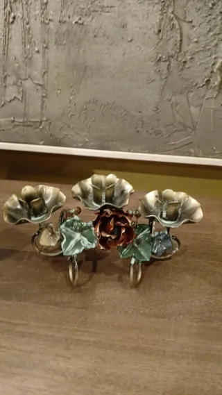 Castiçal Floral Vintage Tole Italiano