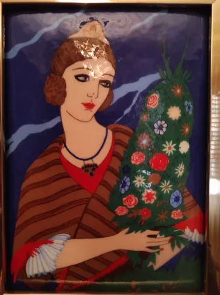 Cuadro de esmalte con motivo femenino -1-