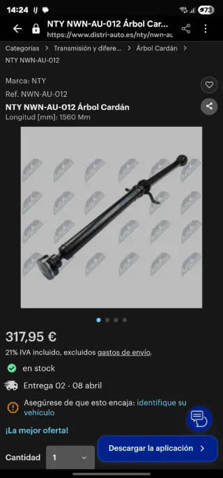 Árbol de transmisión Audi A4b6 2.5tdiv6 automatico