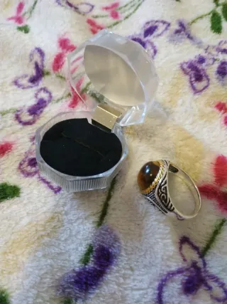 Anillo Plata Ojo de Tigre Dorado
