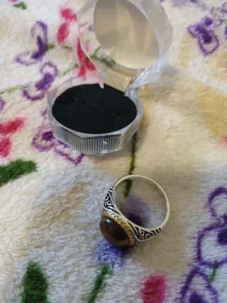 Anillo Plata Ojo de Tigre Dorado