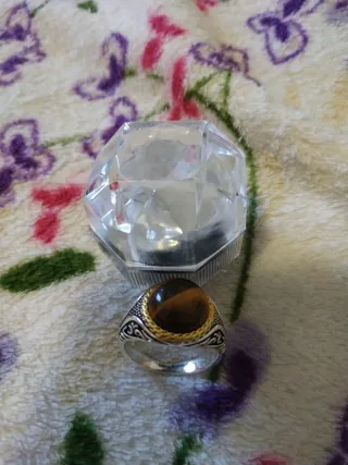 Anillo Plata Ojo de Tigre Dorado
