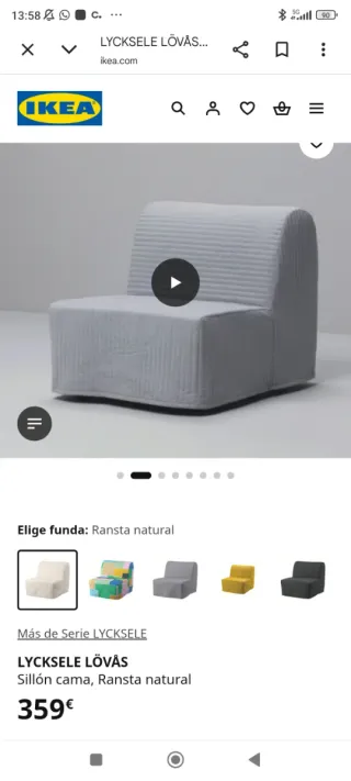 Sillón cama convertible Ikea LYCKSELE LÖVÅS