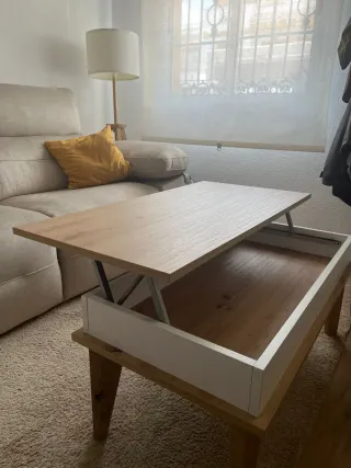 Mesa centro elevable madera y blanca