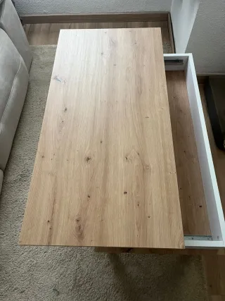 Mesa centro elevable madera y blanca