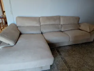 Sofá modular beige tela y ante