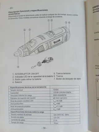 Herramienta Rotativa Portátil 12V 2.0Ah, 28000RPM