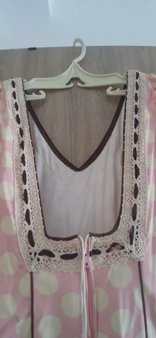 Traje de flamenca rosa bebé y marrón chocolate