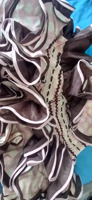 Traje de flamenca rosa bebé y marrón chocolate