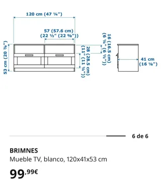 Mueble TV blanco con dos cajones de cristal.