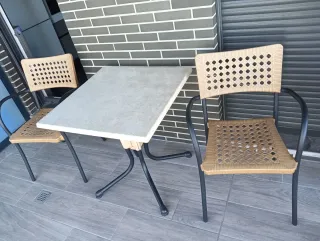 Mesa y Sillas Exterior Beige/Gris