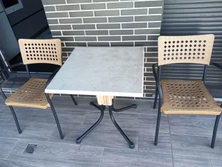 Mesa y Sillas Exterior Beige/Gris