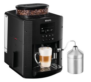 Krups Essential EA81M8\-Cafetera súper automática, Molinillo cónico de Metal, 1.7 l, Acero, Pantalla LCD \+ Acc. Leche