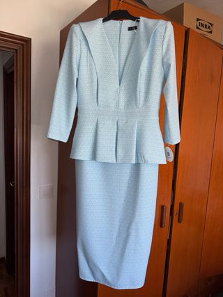 Vestido azul con peplum para bautizo, comunión ...