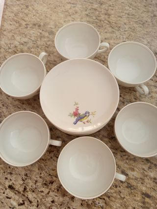 6 Tazas de porcelana fina, calidad, sin azucarero