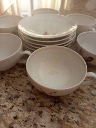 6 Tazas de porcelana fina, calidad, sin azucarero