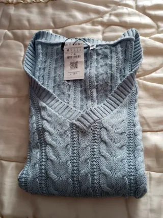 Chaleco de lana fino azul talla M